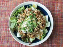 ネギごま温泉卵わさび納豆サラダ