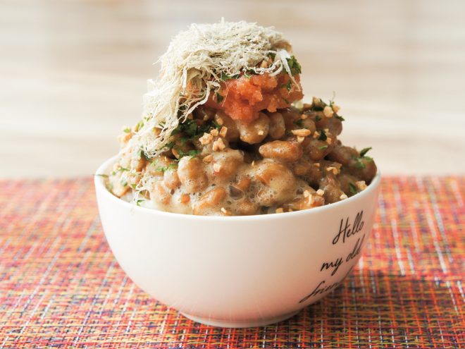 あおさきな粉めんたいこ納豆とろろ昆布もち麦ご飯